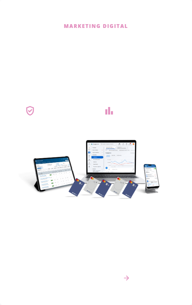 Conta pro Marketing que os cartões PagCorp são perfeitos pra pagamentos de anúncios: faça login e peça cartões para anúncios